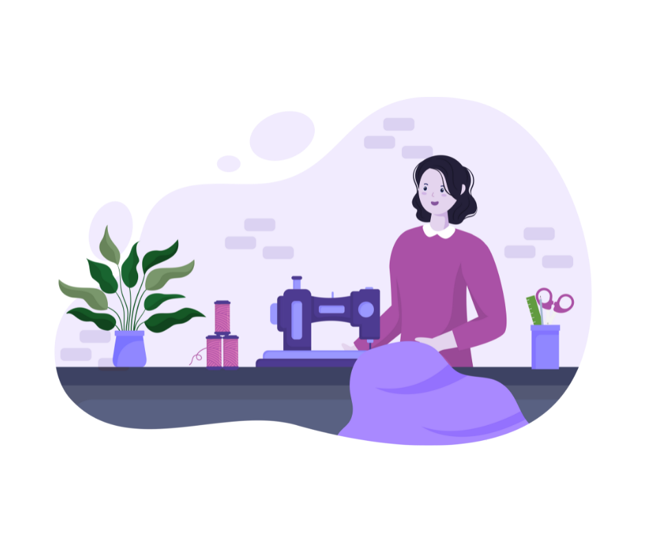 Woman sewing curtain